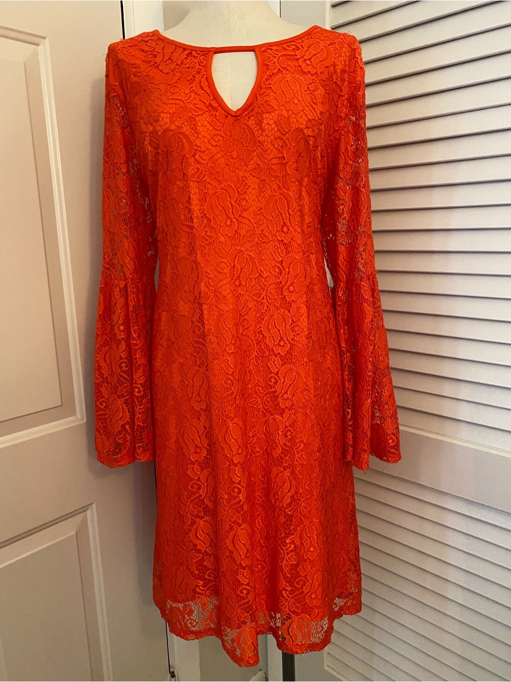 Haani Coral Lace Long-Sleeve Keyhole Shift Dress- Size 2X